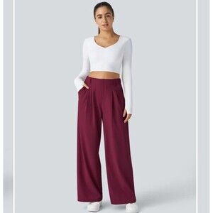 HALARA Women's Wide Leg Pants - Burgundy
